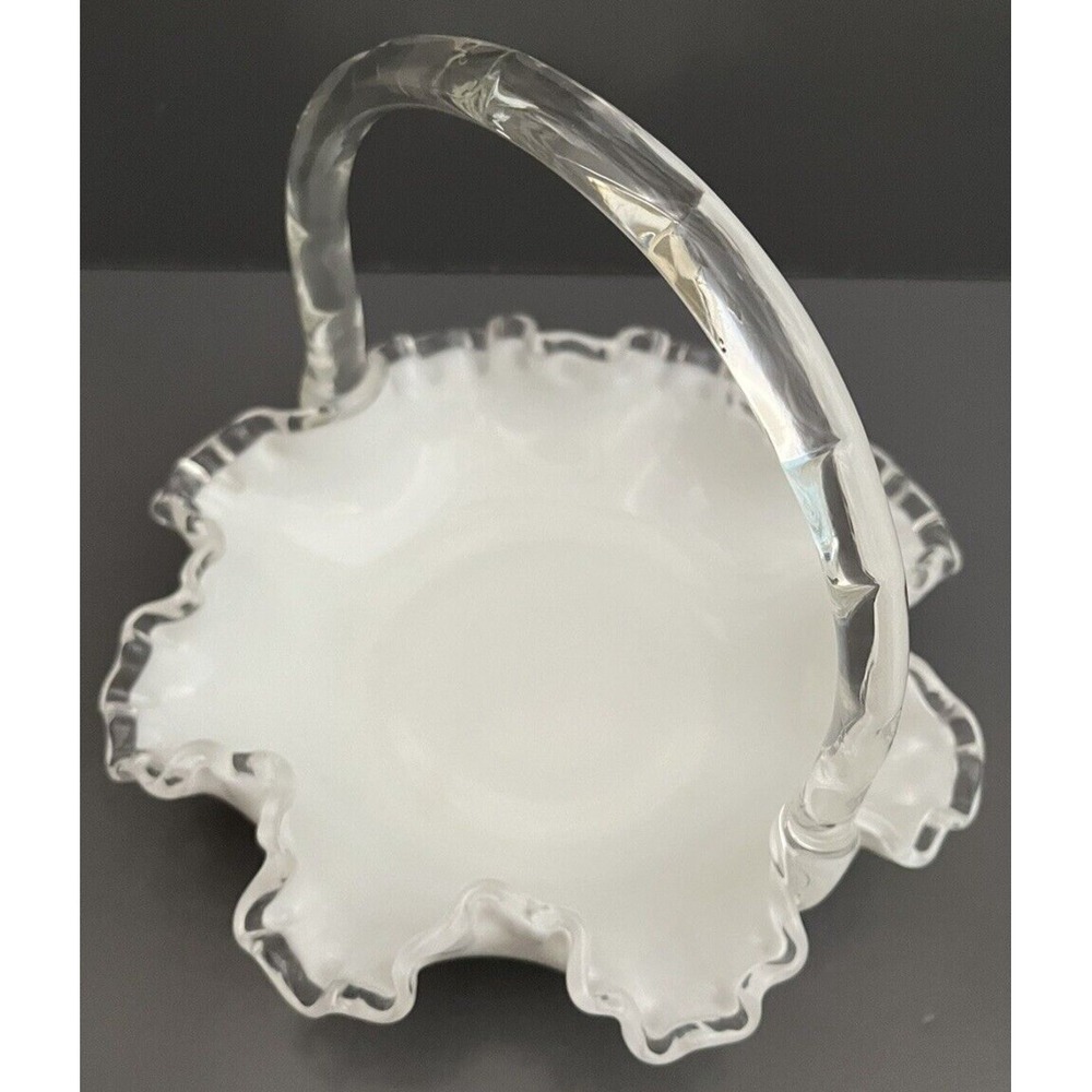 Fenton Silver Crest Milk Glass Basket Collectible White Ruffle Edge Vintage Gift
